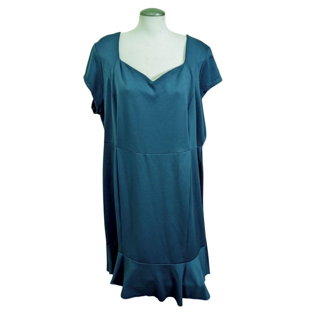 NEW G Giuliana Midi Dress Solid Forest Green Plus 3X Ruffle Hem Shift Cap Sleeve